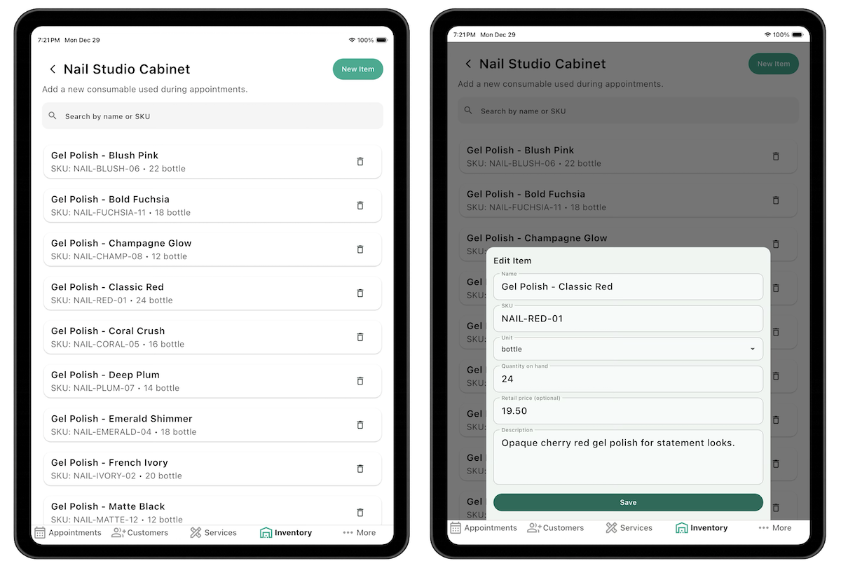 Inventory tracking screenshot